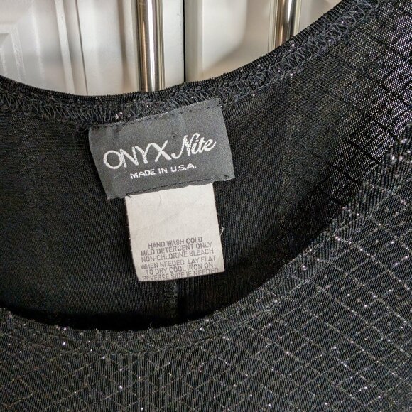 Onyx Nite Vintage Y2K Holiday Black Glitter Sleeveless Top | Stretchy Size Large - Picture 2 of 8